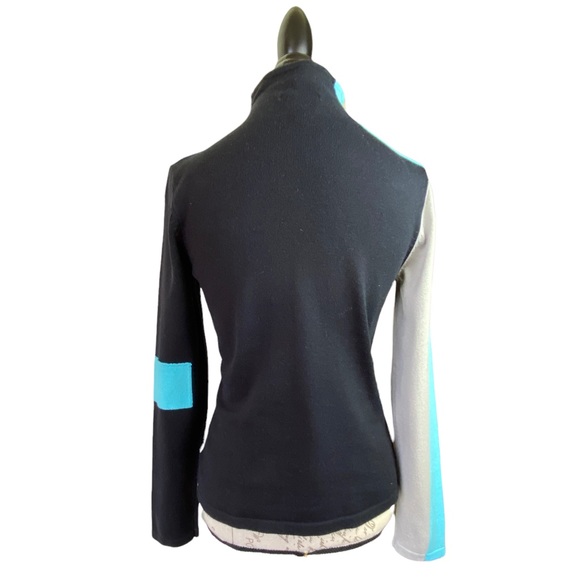 Spanner Retro Black Blue Color Block Tight Knit High Neck Long Sleeve Sweater S - Picture 4 of 16